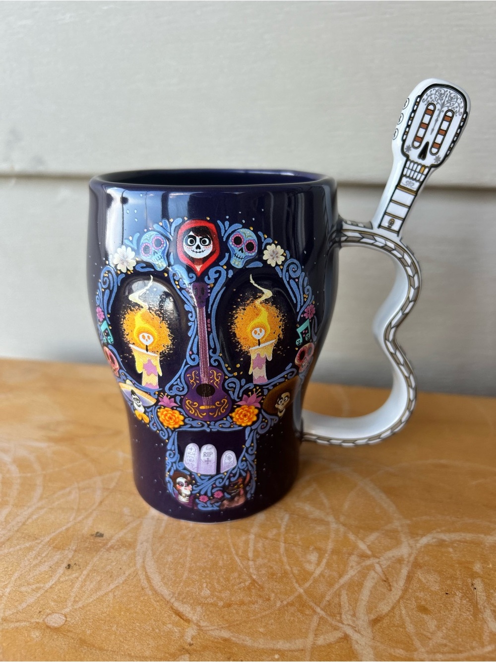 Disney Parks Pixar COCO "Remember Me" Skull Coffee Mug Guitar Handle